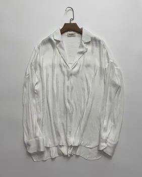 Високо качество 2021 Есенна Мода С Дълъг Ръкав Бяла Риза С V-образно деколте, Блузи