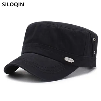 SILOQIN възстановяване на предишното положение шапка памучни военни шапки за възрастни мъже е плоска шапка регулируема ежедневни шапка на шофьор на камион е Нова мода мъжка армия Шапка за татко